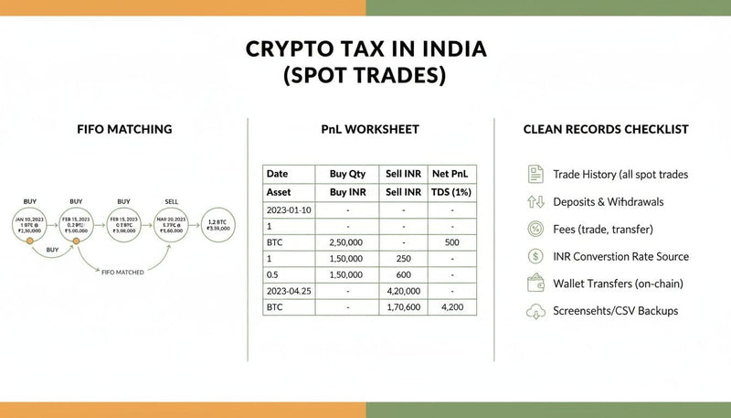 Crypto tax in India for spot trades, a practical guide to PnL, FIFO, and clean records